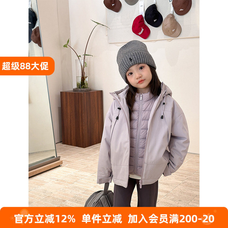 BEIFU贝芙 儿童防水防污户外抗风保暖连帽冲锋衣女童加厚夹棉外套