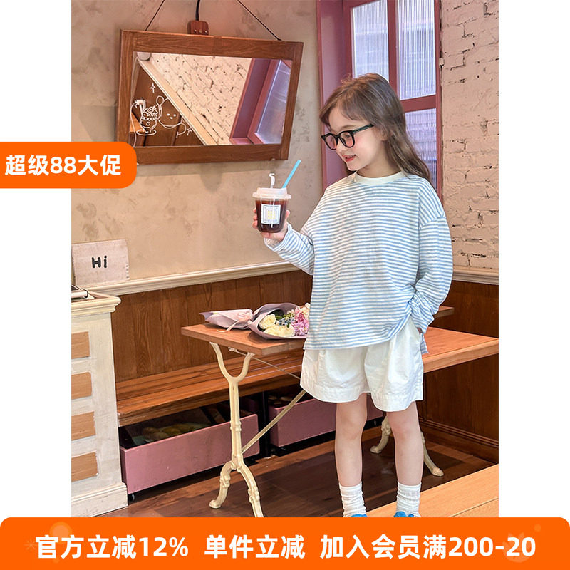 BEIFU贝芙女童春夏轻薄条纹套头打底衫儿童春秋休闲长袖防晒衣T恤