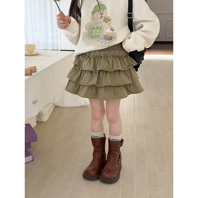 BEIFU贝芙 女童春夏装洋气全棉蛋糕短裙儿童韩版复古百搭半身裙子