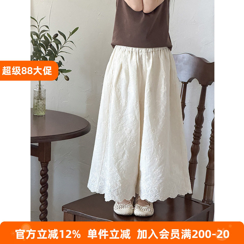 BEIFU贝芙 女童轻薄透气纯棉满印提花阔腿裤夏儿童韩版宽松休闲裤