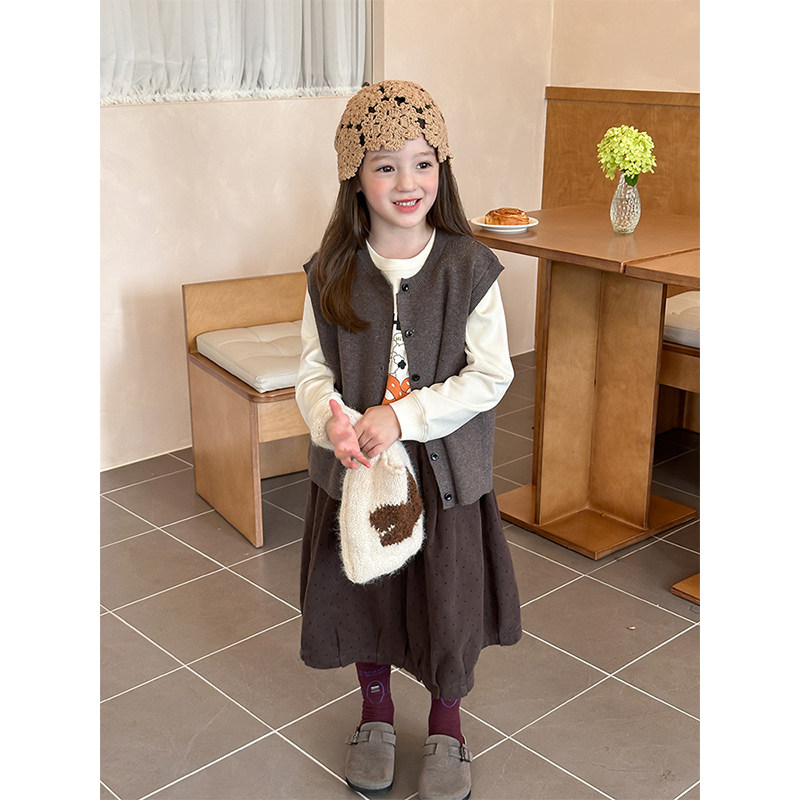 BEIFU贝芙 女童春秋装复古针织开衫马甲儿童韩版时髦百搭毛衣背心