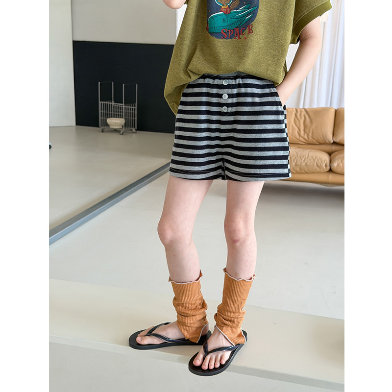 BEIFU贝芙 女童夏季韩系休闲百搭条纹短裤儿童基础简约撞色三分裤