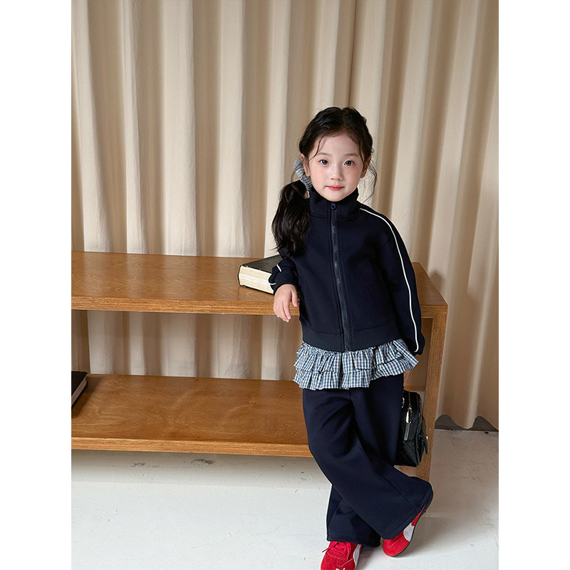 BEIFU贝芙 儿童春秋休闲运动两件套女童韩版时髦立领卫衣卫裤套装