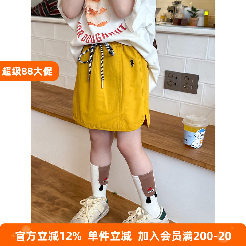 BEIFU贝芙 女童春夏装拼接刺绣开叉半身裙儿童韩版百搭工装短裙子