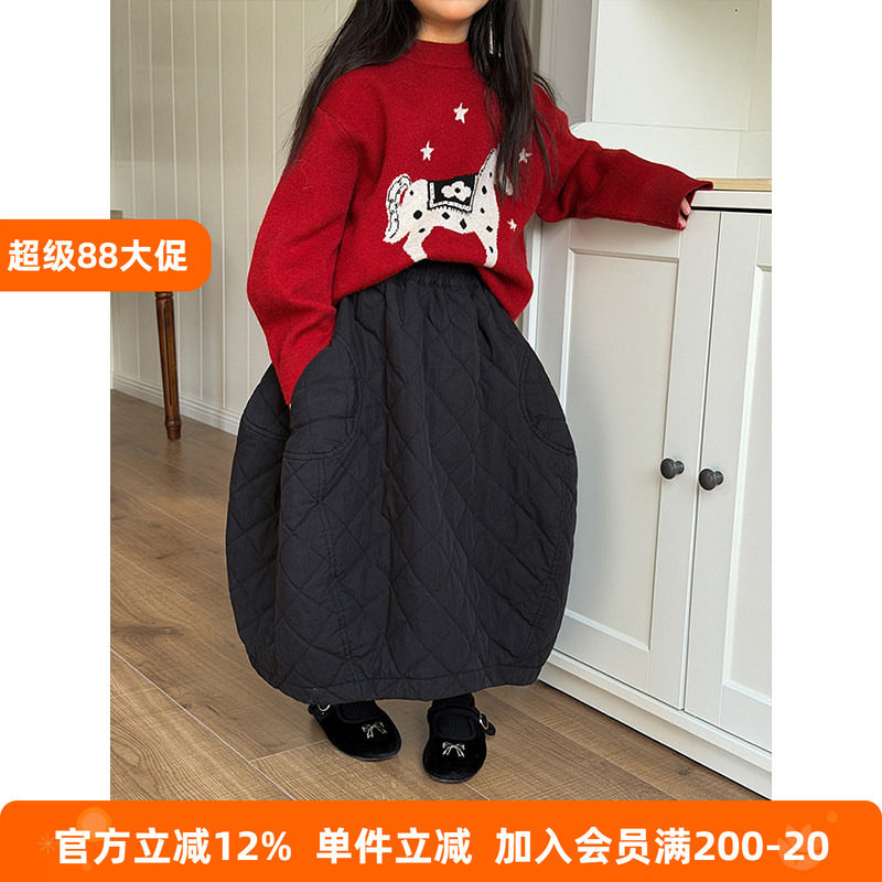 BEIFU贝芙 女童冬季夹棉中长款半身裙儿童韩版加厚保暖茧型裙子潮