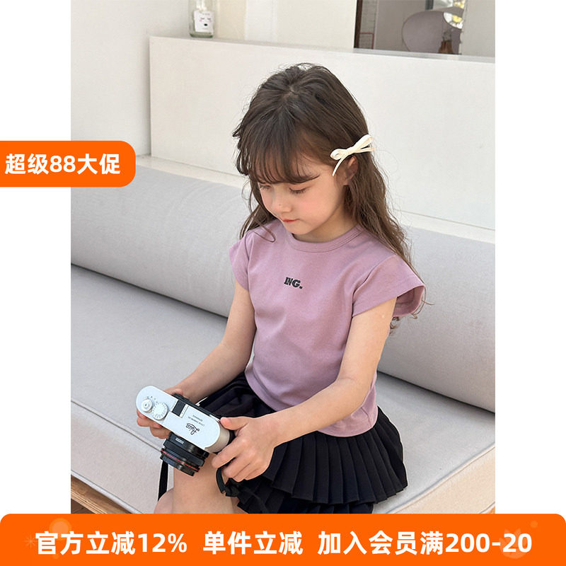 BEIFU贝芙 女童夏季小飞袖字母背心T恤儿童洋气棉质修身短袖上衣