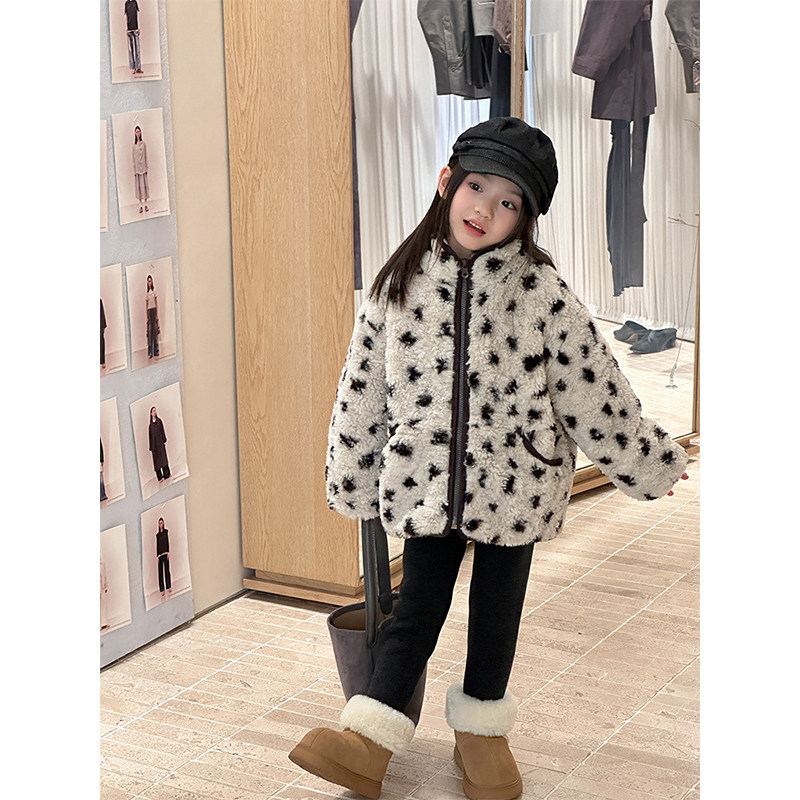 BEIFU贝芙 女童冬季休闲夹棉羊羔毛外套儿童韩版宽松加厚保暖棉服