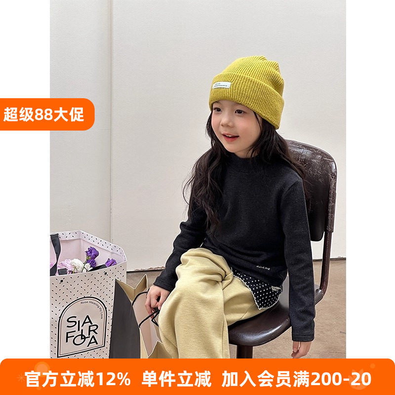 BEIFU贝芙 女童加厚纯色慕斯羊绒中领打底衫儿童冬季软糯亲肤T恤