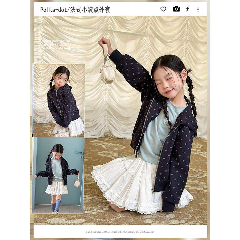 BEIFU贝芙 女童秋装法式甜美可爱圆点连帽卫衣儿童休闲百搭外套潮