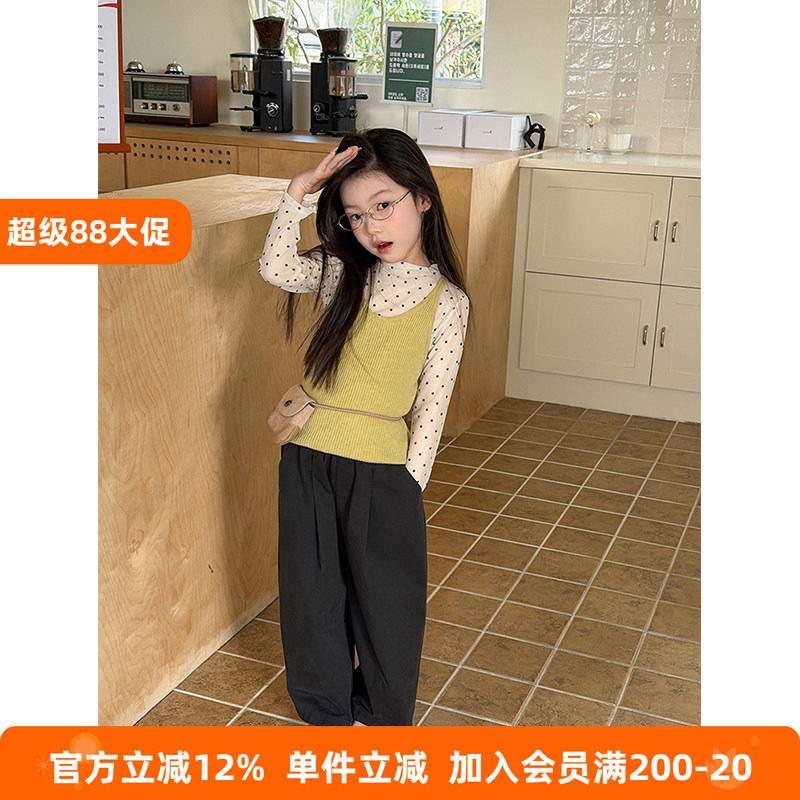 BEIFU贝芙 女童春秋装洋气百搭叠穿针织吊带儿童韩版休闲亲肤背心