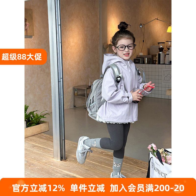 BEIFU贝芙童装儿童春秋防水连帽软壳冲锋衣女童户外防风保暖外套