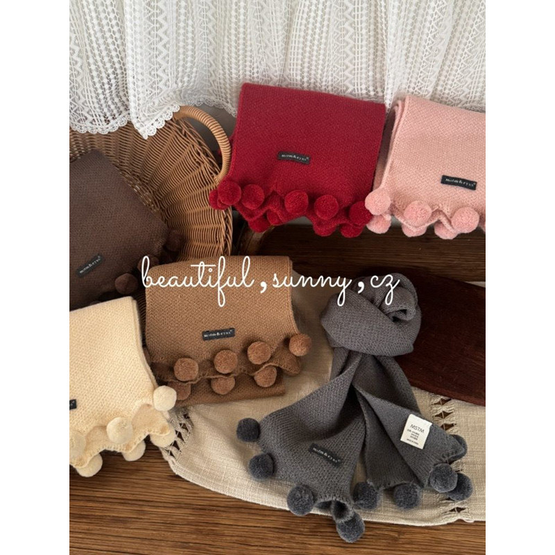 BEIFU贝芙 女童新年氛围感手工球球可爱围巾儿童宝宝保暖针织围巾