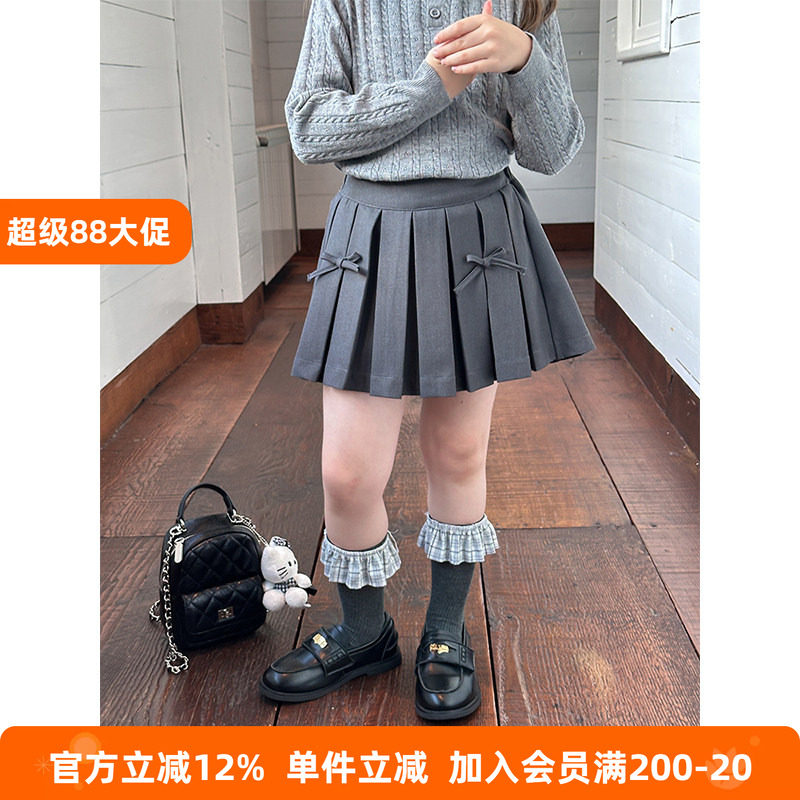 BEIFU贝芙 儿童春秋装学院风立体蝴蝶结百褶裙女童韩版百搭半身裙