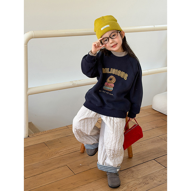 BEIFU贝芙 女童韩版加绒加厚卡通卫衣儿童冬季宽松圆领保暖上衣潮