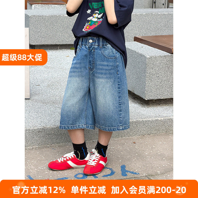 BEIFU贝芙 儿童夏季洋气磨白拼接五分牛仔裤儿童韩版休闲阔腿短裤