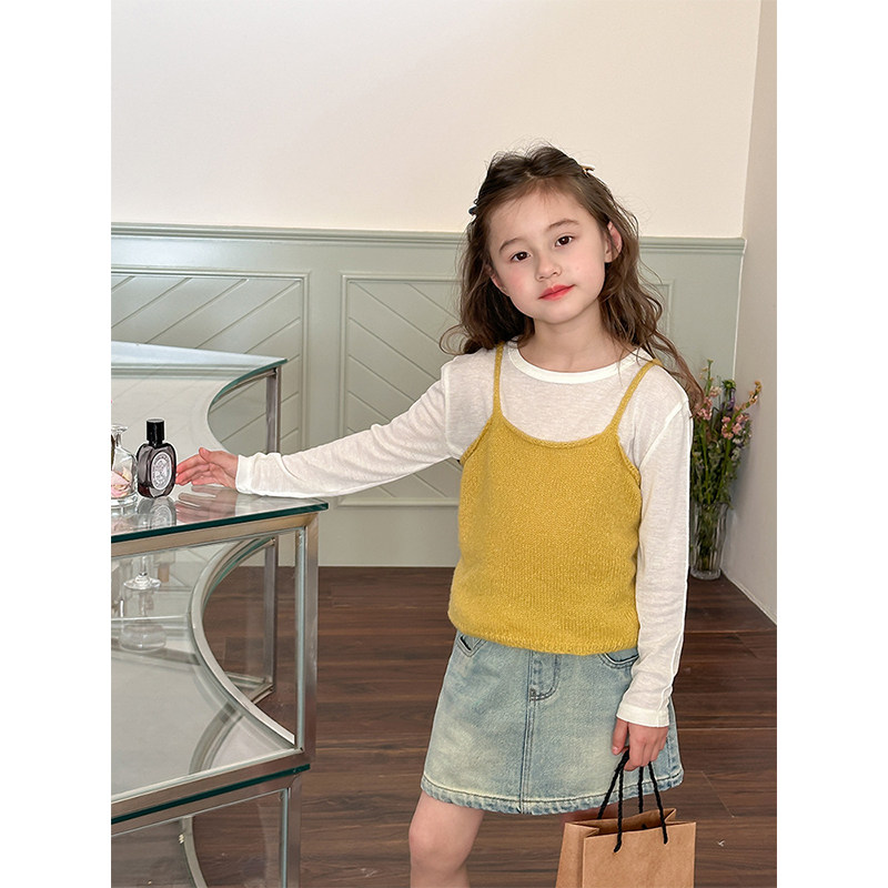 BEIFU贝芙 女童春秋含羊毛百搭针织吊带上衣儿童洋气亲肤纯色背心