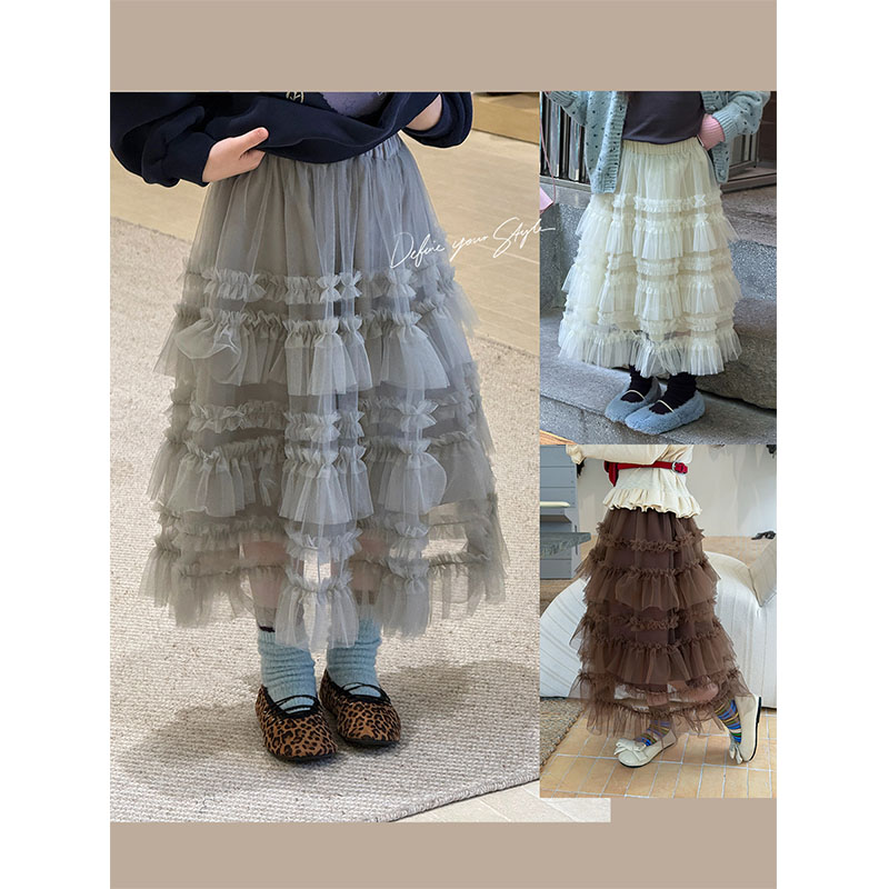 BEIFU贝芙 女童秋装高品质网纱蓬蓬公主蛋糕裙儿童中长款半身裙子