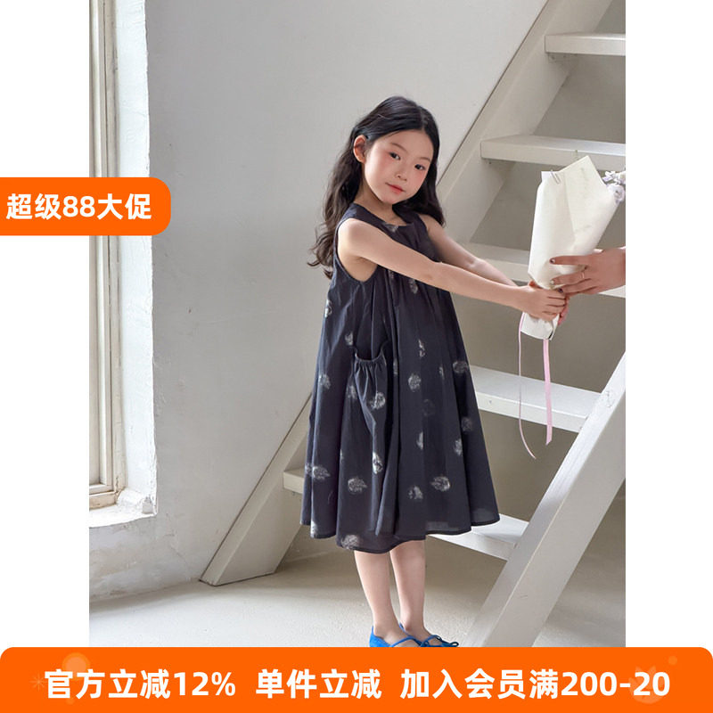 BEIFU贝芙 女童夏季时髦个性手绘印花纯棉背心裙儿童森系连衣裙子