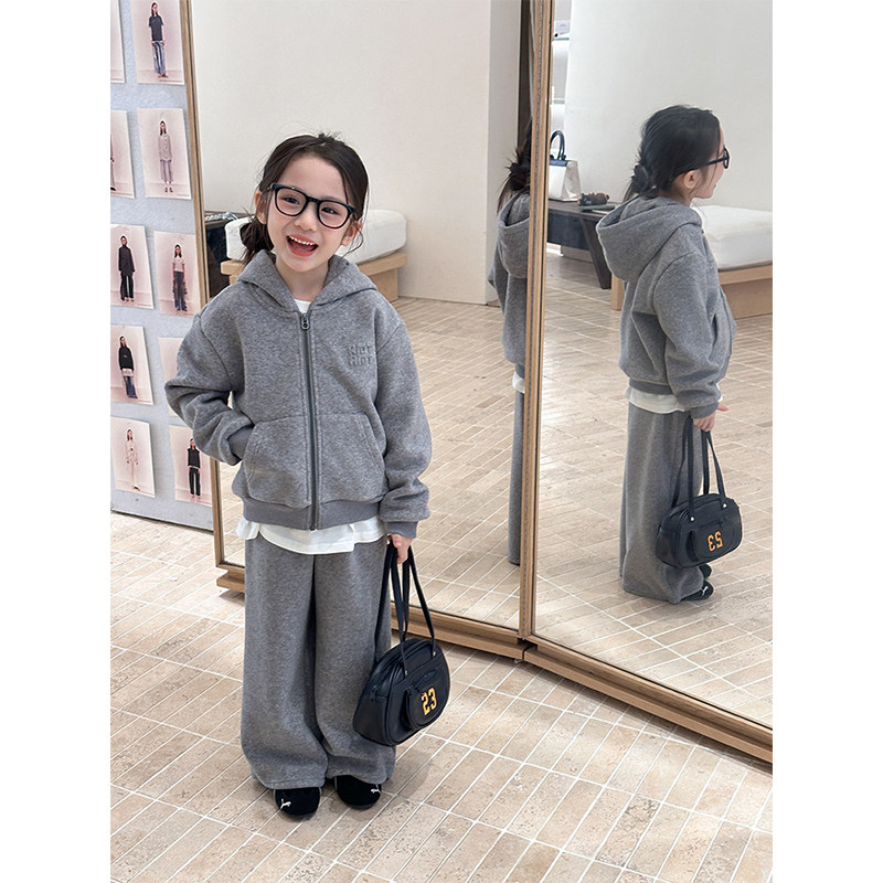 BEIFU贝芙 女童韩版加绒卫衣卫裤套装儿童冬季加厚保暖连帽外套潮