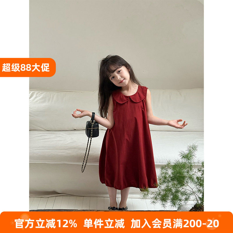 BEIFU贝芙 女童夏季简约洋气娃娃领无袖连衣裙儿童韩版百搭背心裙