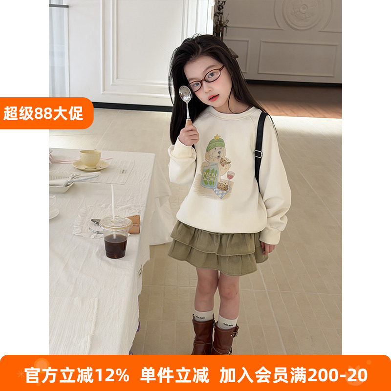 BEIFU贝芙 女童韩版宽松圆领卡通卫衣儿童春秋休闲字母插肩袖上衣