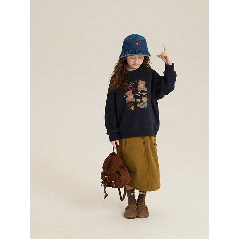 BEIFU贝芙 儿童韩版加绒卡通卫衣女童冬季休闲百搭加厚保暖打底衫