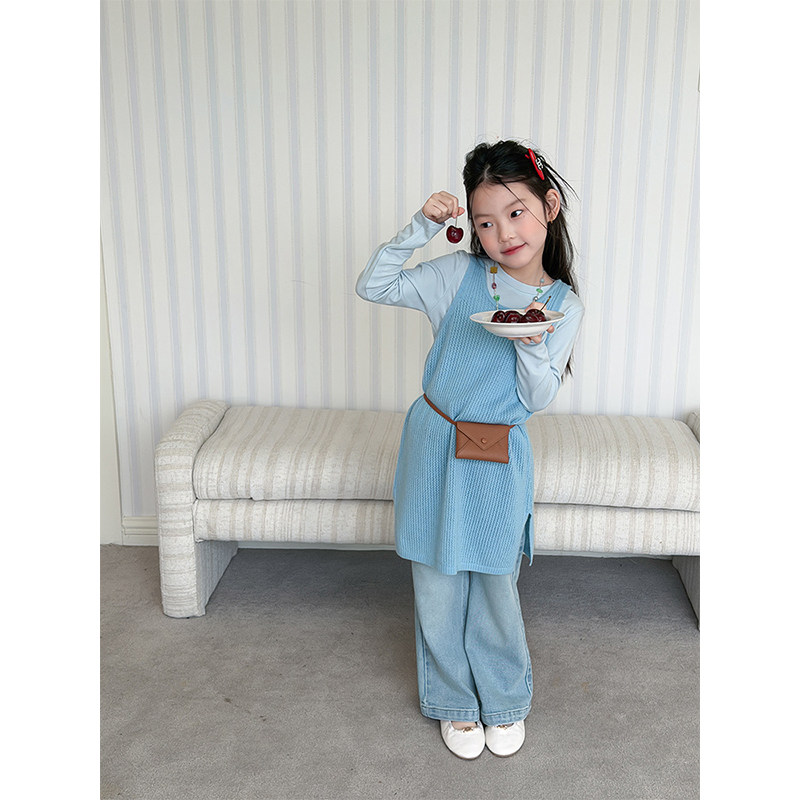 BEIFU贝芙 女童春夏中长款针织背心裙儿童韩版时髦百搭开叉吊带裙