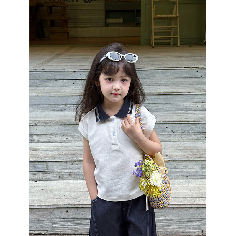 BEIFU贝芙 女童春夏学院风polo领短袖T恤儿童韩版百搭短款打底衫