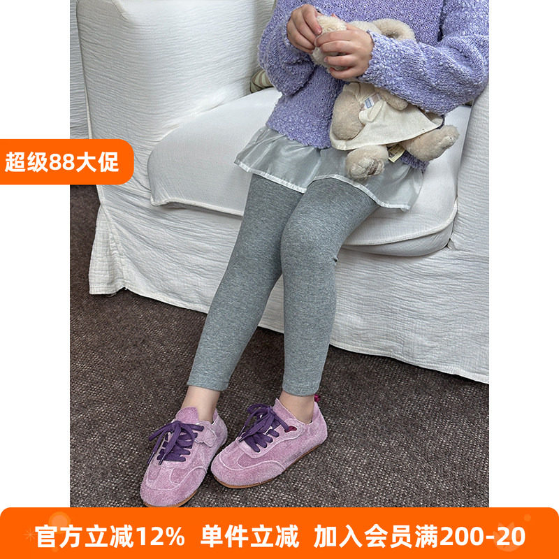 BEIFU贝芙 儿童高弹精棉螺纹纯色修身打底裤女童秋装亲肤舒适裤子