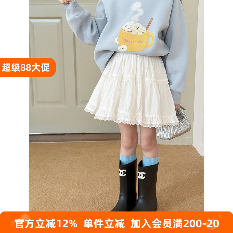 BEIFU贝芙 女童春秋装纯棉蕾丝花边半身裙儿童韩版百搭防走光短裙