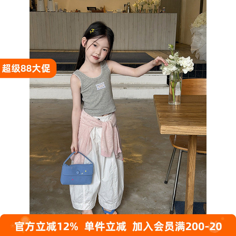 BEIFU贝芙 儿童夏季洋气蕾丝花边修身背心女童辣妹风纯棉无袖T恤