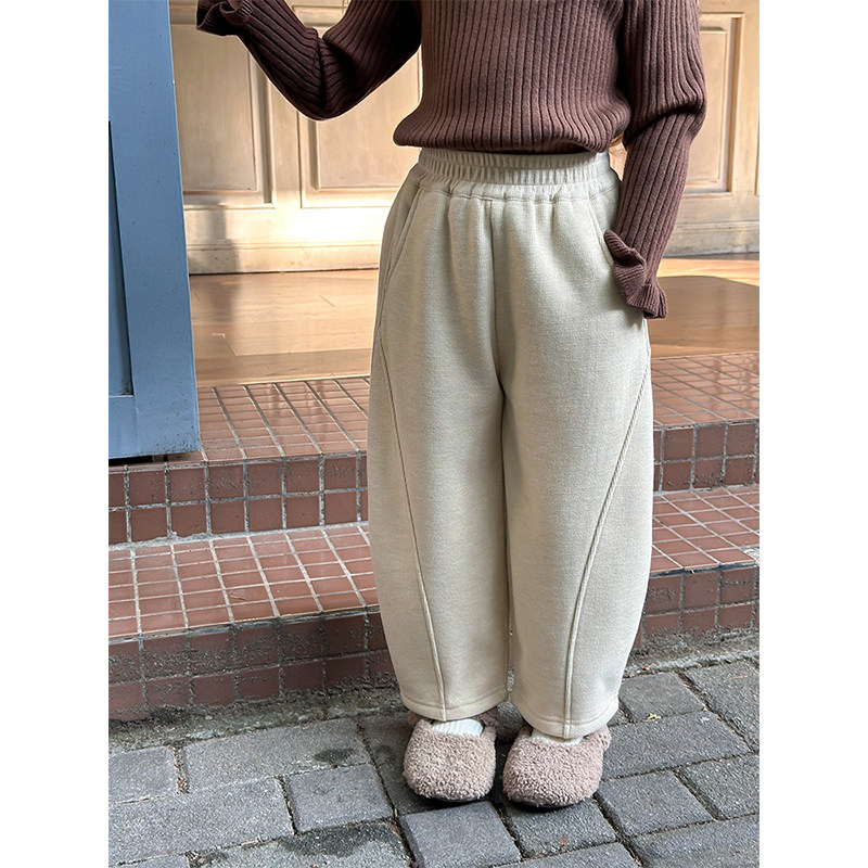 BEIFU贝芙 女童加绒保暖直筒裤子冬儿童休闲韩版加厚一体绒弯刀裤