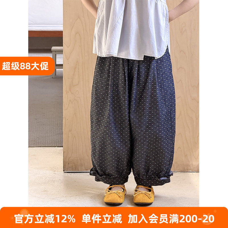 BEIFU贝芙 女童森系纯棉灯笼裤中大儿童复古波点花边休闲防蚊裤子