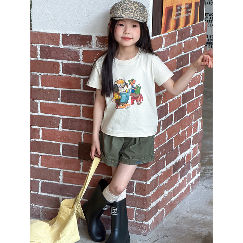 BEIFU贝芙 女童夏季短袖上衣儿童可爱动物印花舒适修身纯棉T恤潮
