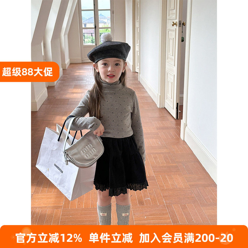 BEIFU贝芙女童秋冬波点高领打底衫儿童韩版柔软长袖堆堆领T恤上衣