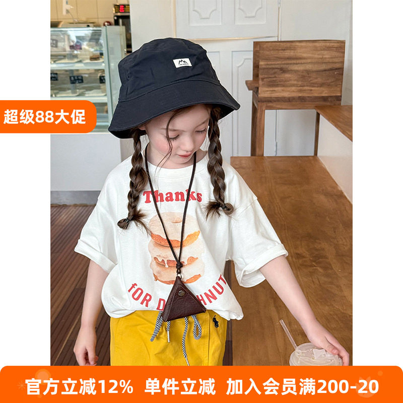 BEIFU贝芙 儿童韩版洋气面包短袖T恤女童夏季休闲百搭字母打底衫