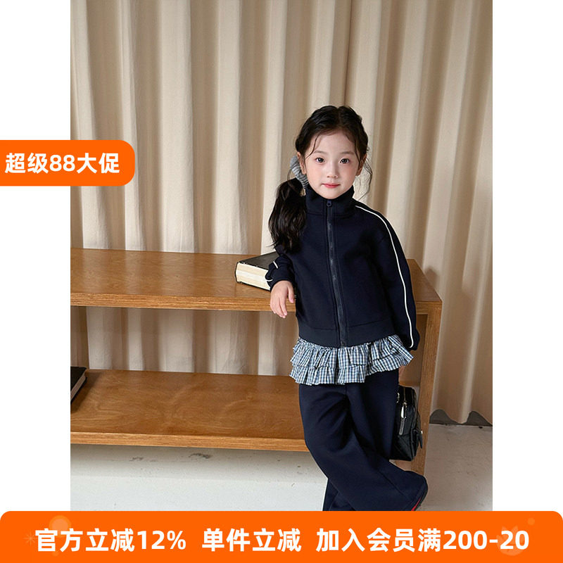 BEIFU贝芙 儿童春秋休闲运动两件套女童韩版时髦立领卫衣卫裤套装