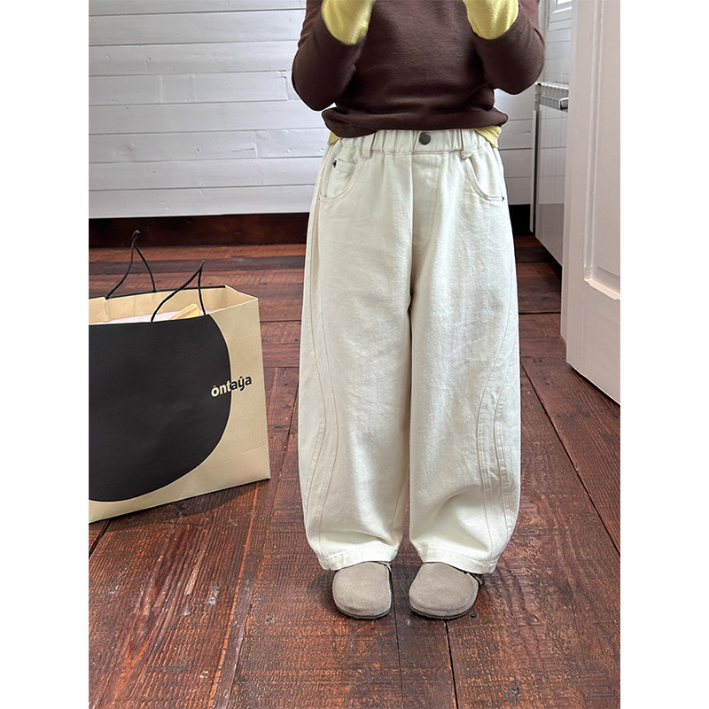 BEIFU贝芙 儿童韩版百搭拼接全棉直筒休闲裤女童春秋装洋气弯刀裤