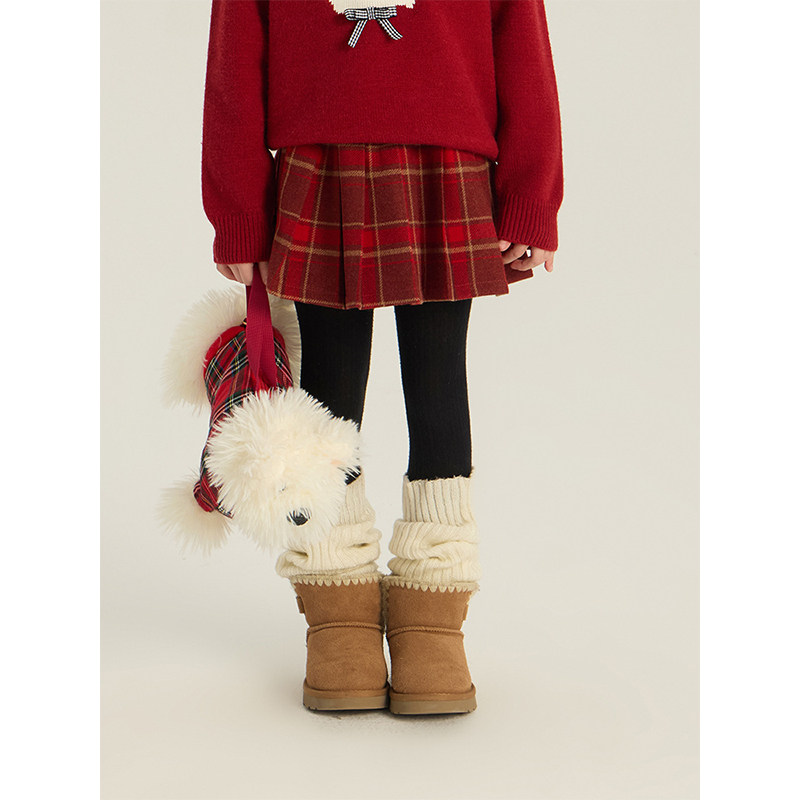 BEIFU贝芙 女童冬季加厚加绒格子百褶裙子儿童韩版百搭保暖半身裙