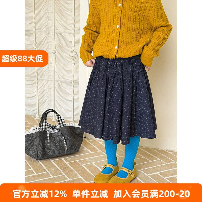BEIFU贝芙 女童春秋复古波点半身裙儿童韩版时髦百搭中长款A字裙