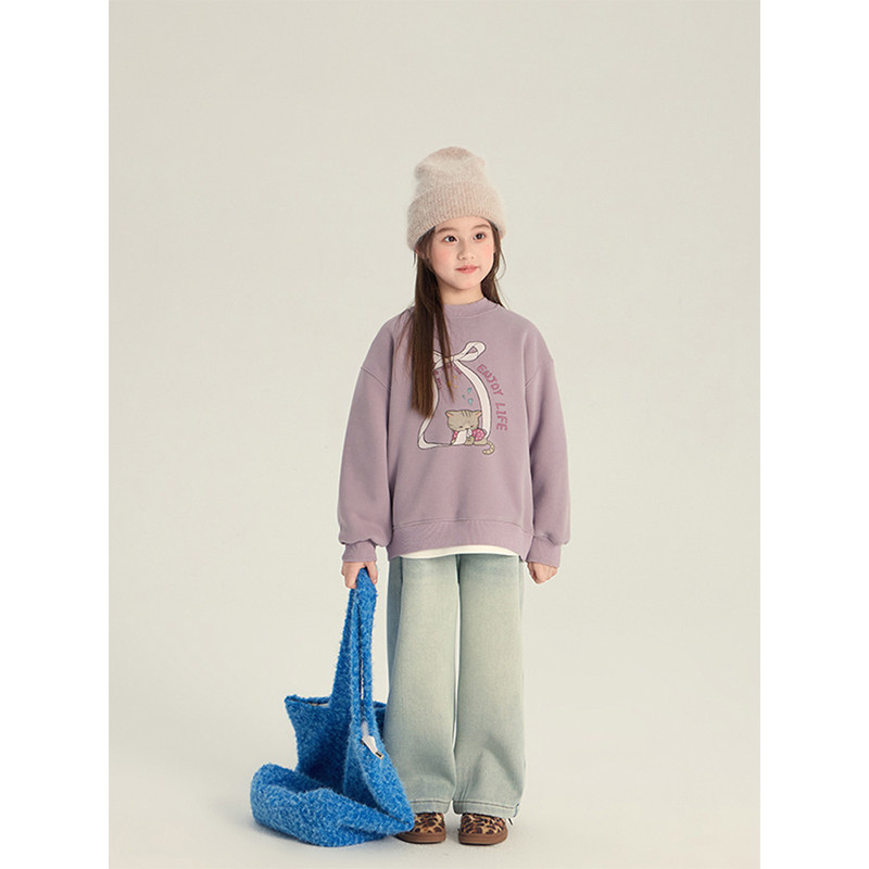 BEIFU贝芙 儿童冬季百搭休闲加绒卡通卫衣女童韩版加厚保暖上衣潮