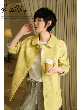 KOKO WANG新款轻奢极简风娃娃款时尚显瘦百搭皮衣外套X7766A06W02