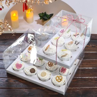 透明纸杯蛋糕盒6粒12粒普通加高款九宫格手提盒节日甜品包装盒子