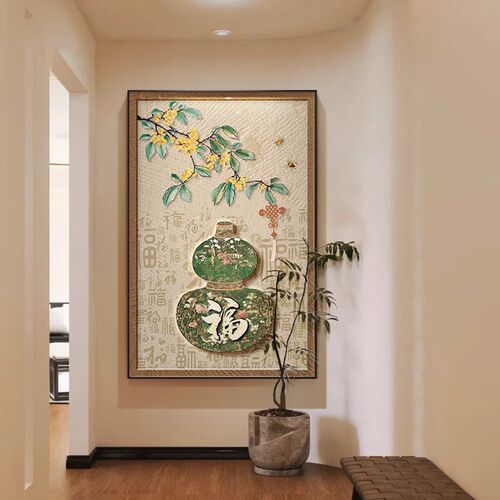 福禄寓意好走廊玄关装饰画中古风客厅落地大幅壁画入户正对门挂画