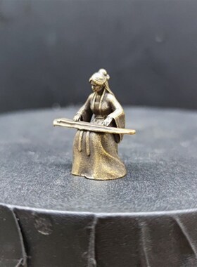 纯黄铜古代抚琴美女小人花卉水陆鱼缸盆景假山微缩造景观古韵古风