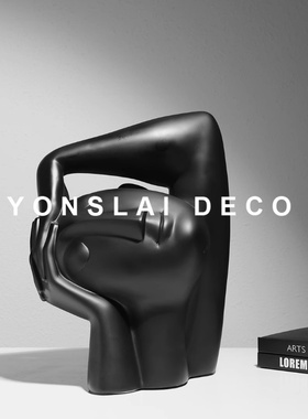 现代艺术抽象人物雕塑摆件样板间售楼处酒店软装客厅电视柜饰品