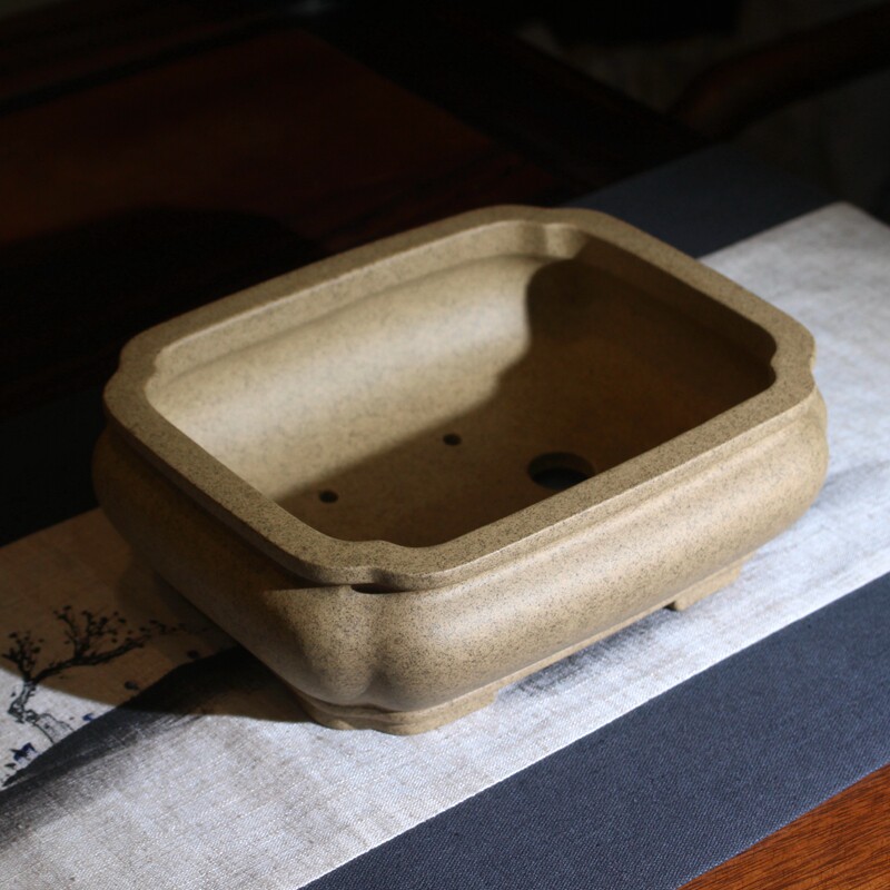 筋纹长方形精品紫砂花盆手工小型盆景多肉菖蒲松柏树唯珍冯长树
