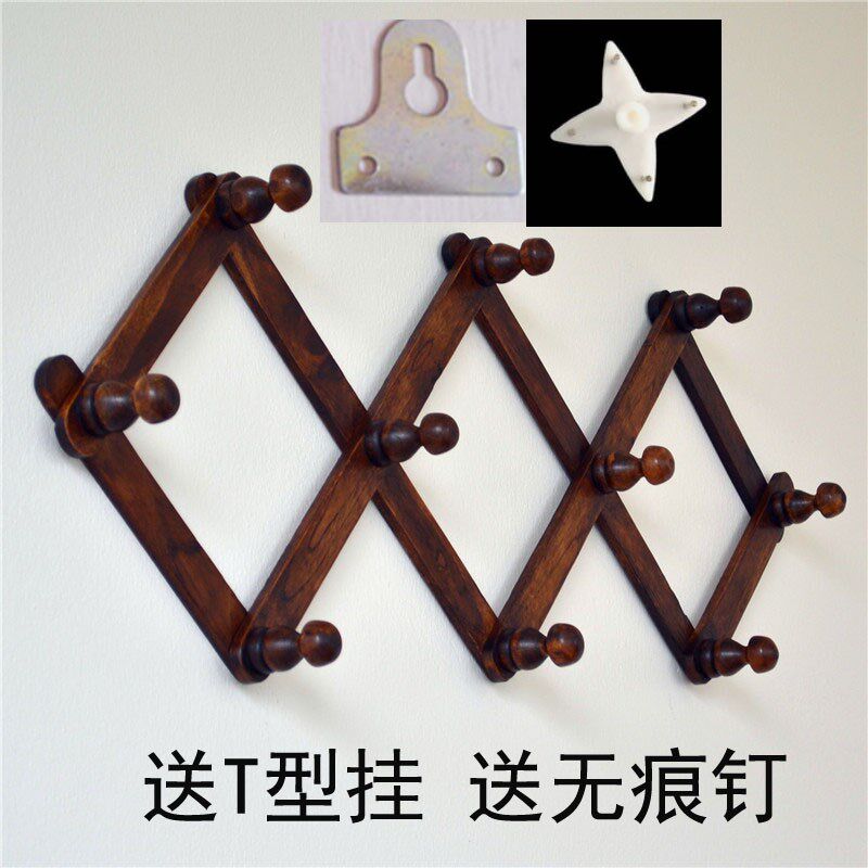 泰国东南亚创意木质伸缩墙衣架壁挂玄关挂衣帽钩酒店会所