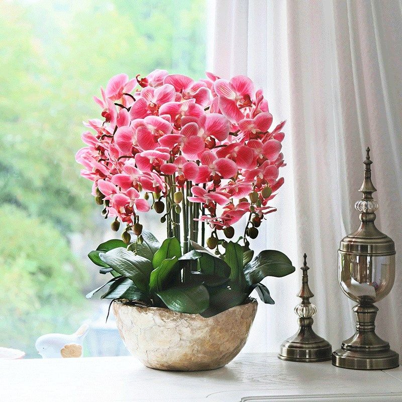 和家PU全手感蝴蝶兰仿真花套装假花整体花艺客厅餐桌花高档装饰花