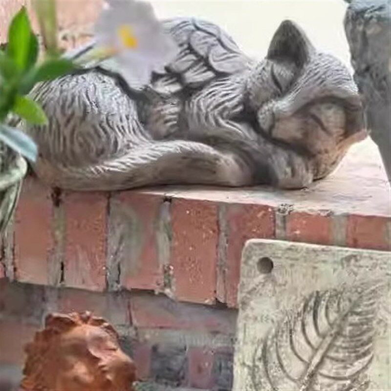 手工红陶花园摆件翅膀猫咪庭院花园露台落地摆件桌面窗台摆件